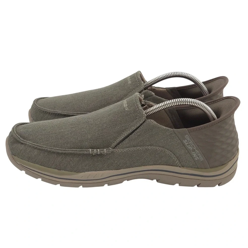 Skechers Slip-Ins Expected Cayson Moc Toe Canvas Loafers Mens 11.5 Beige NEW